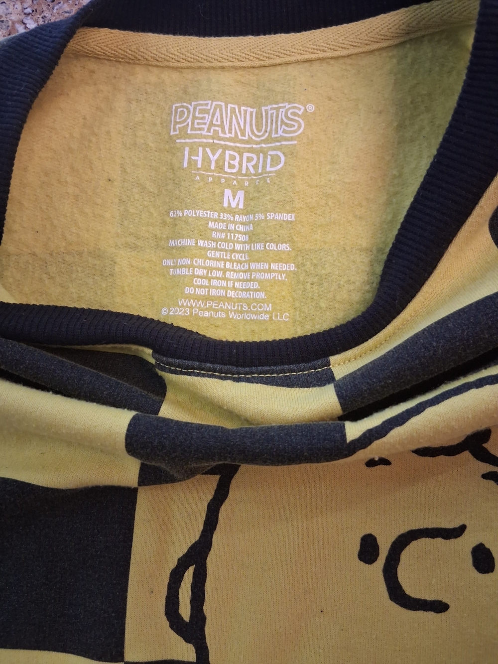 Peanuts Yellow and Black Checkerboard Crewneck with Snoopy & Charlie Brown - Picture 7 of 11